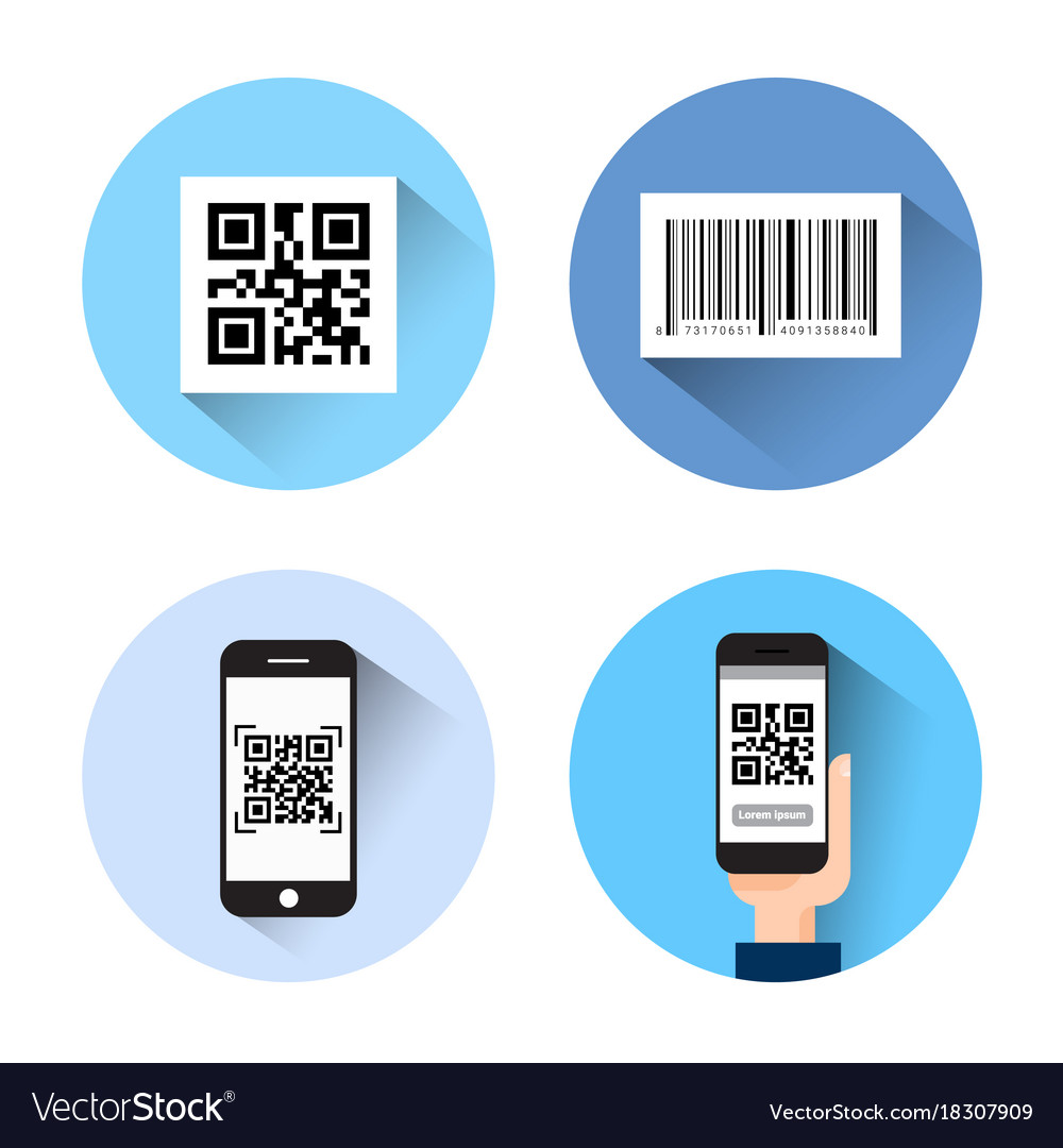 Set of icons with bar qr code scanning smart
