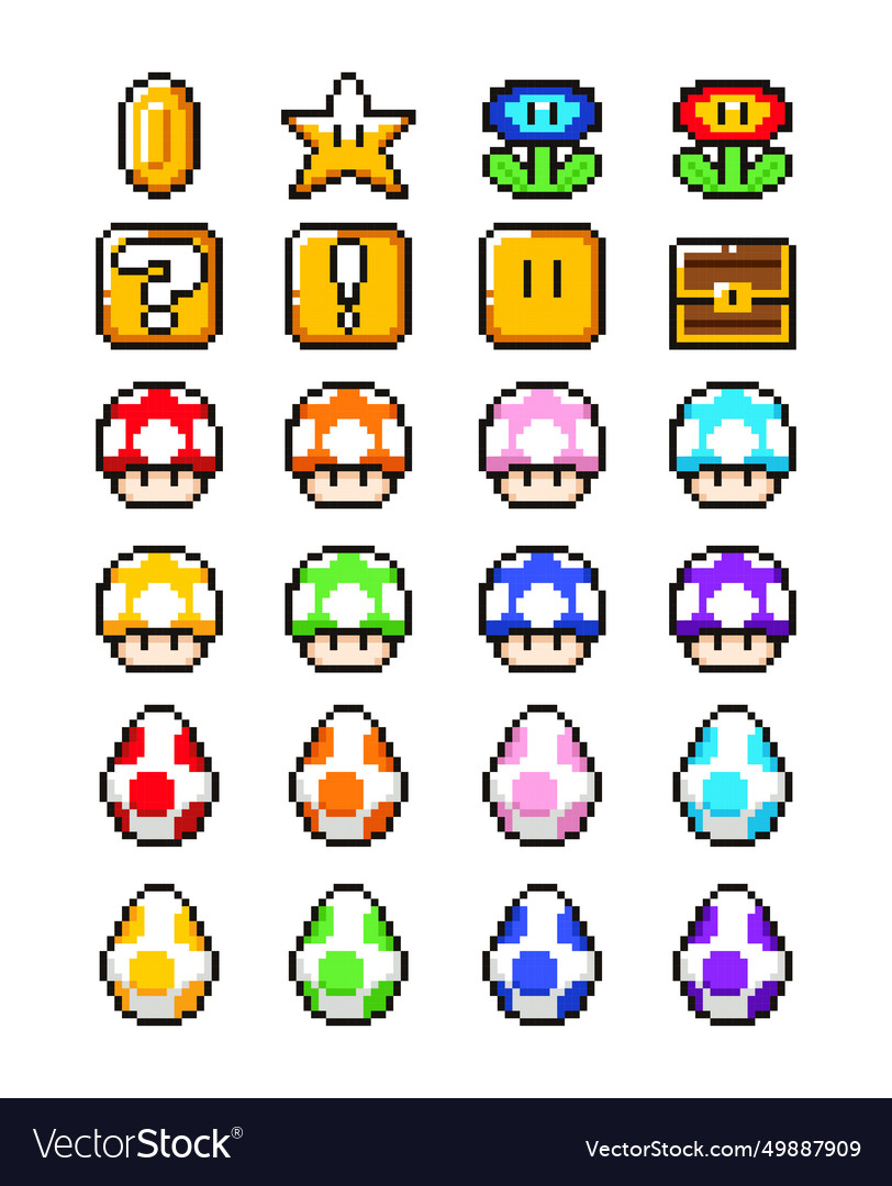 Set of pixel arcade game elements