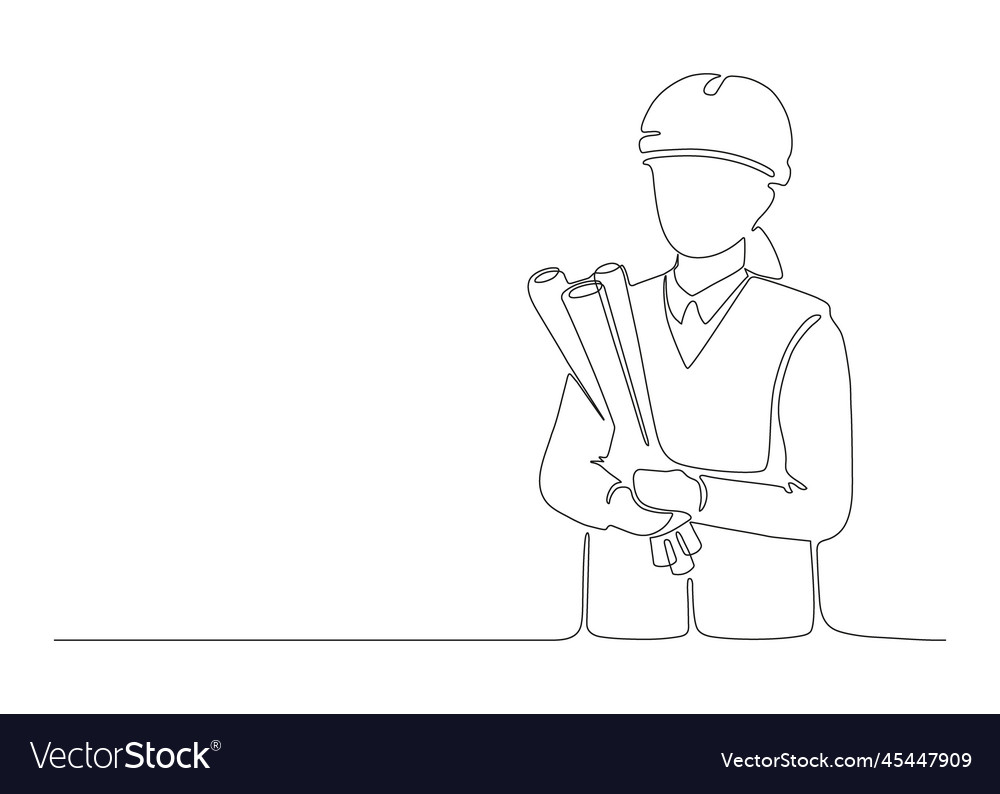 Woman Architect Builder Holding Blueprint Paper Vector Image