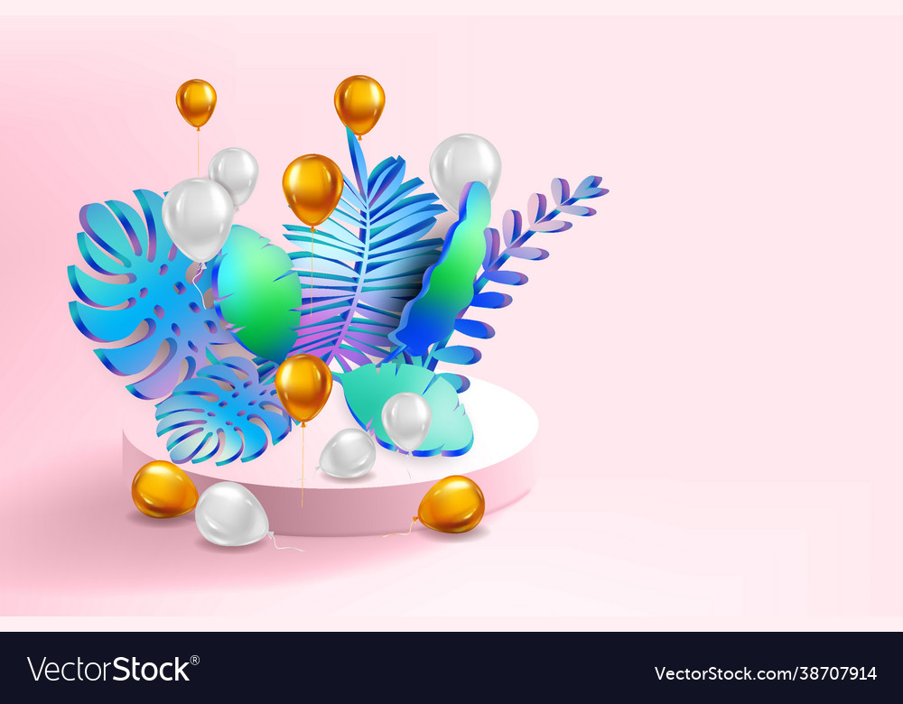 3d tropical leaves scene podium botanical