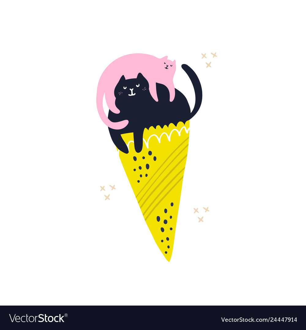 Cats in ice cream cone hand drawn