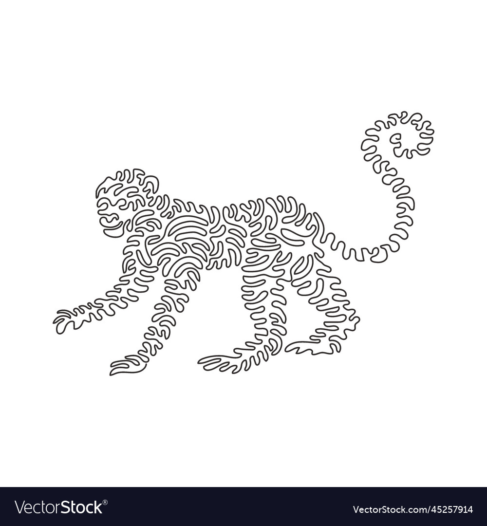 Continuous one curve line drawing of cute monkey vector image Continuous one curve line drawing of cute monkey