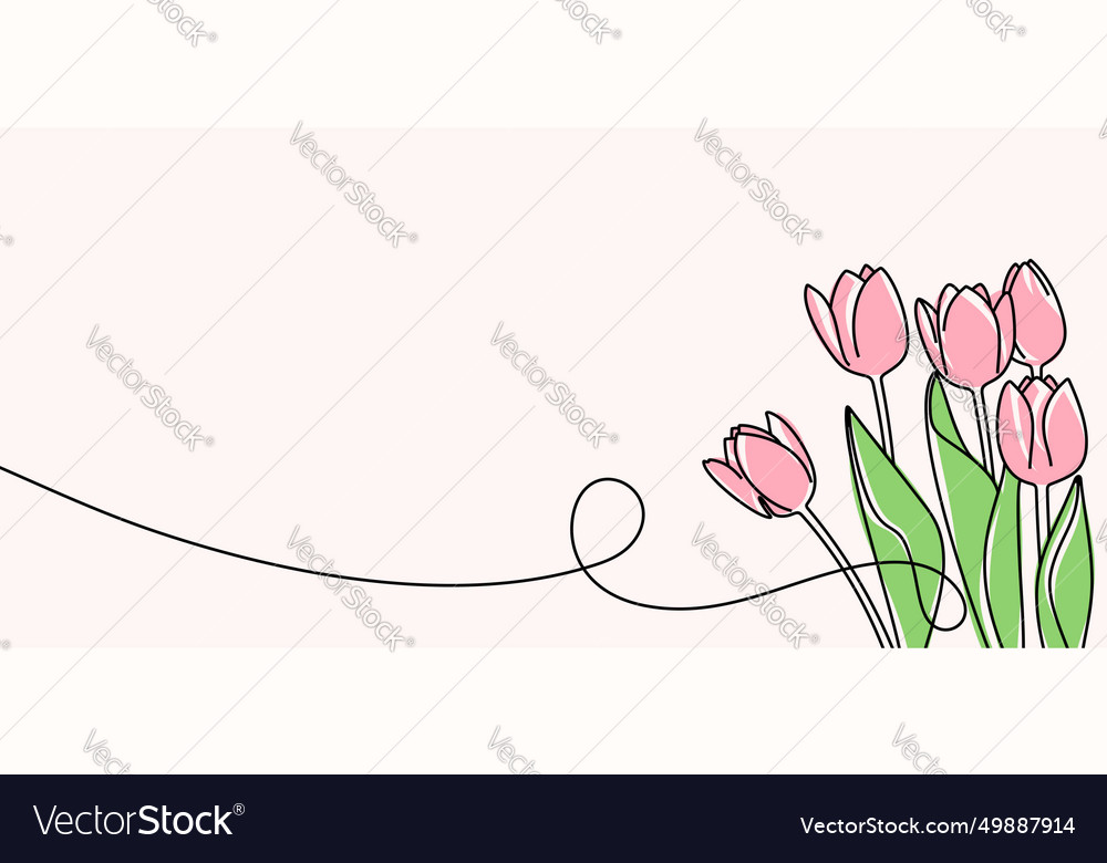 Continuous one line drawing of spring flowers