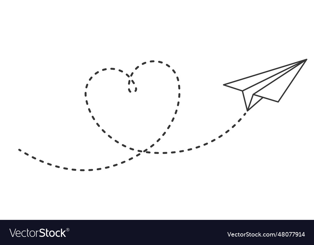 Paper plane with heart path flying airplane Vector Image