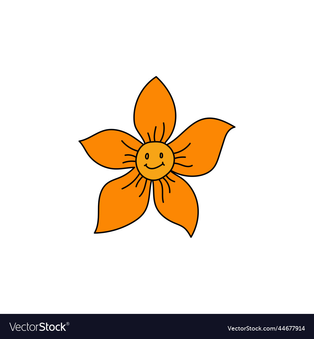 Retro groovy flower character daisy face flat