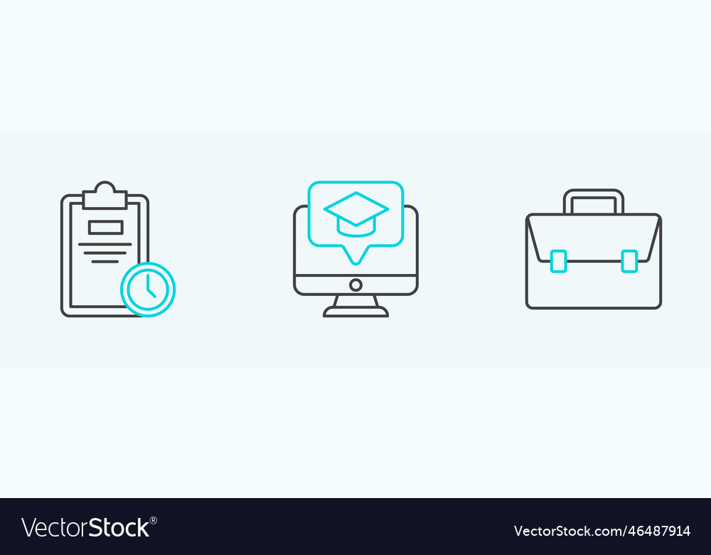 Set line briefcase exam sheet with clock vector image Set line briefcase exam sheet with clock