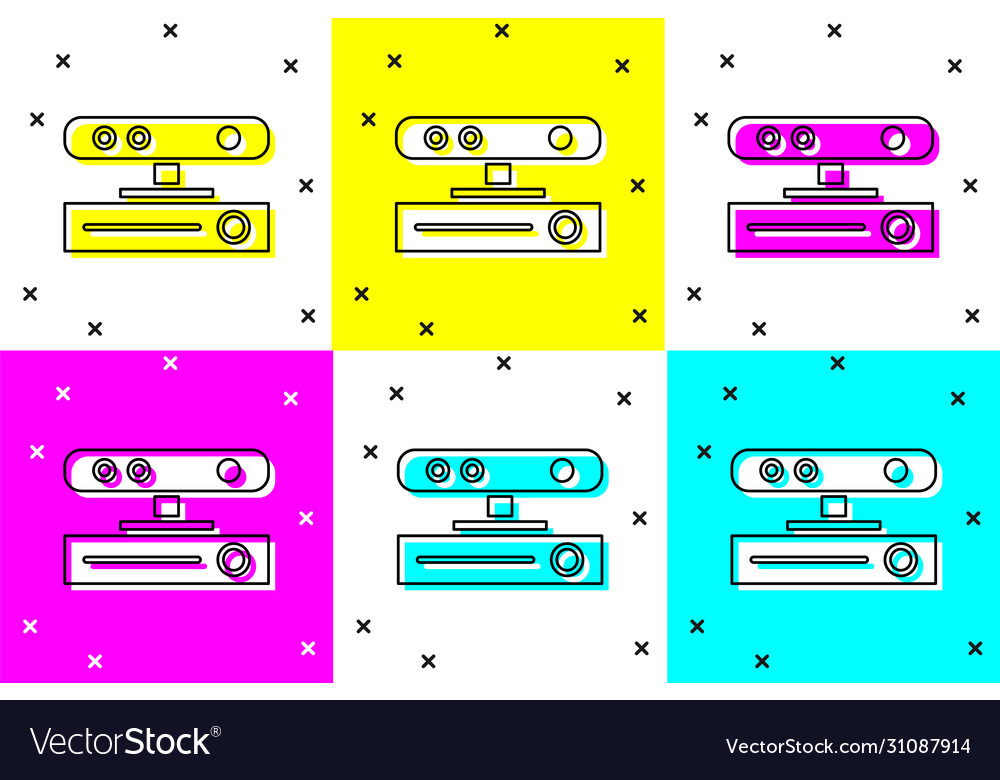 Set motion sensor icon isolated on color