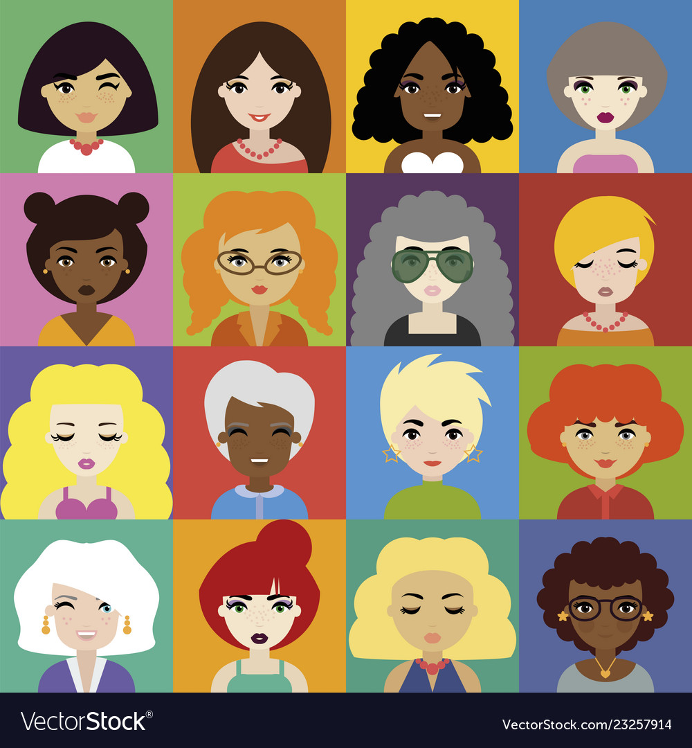 Set of woman avatar icons in flat style Royalty Free Vector