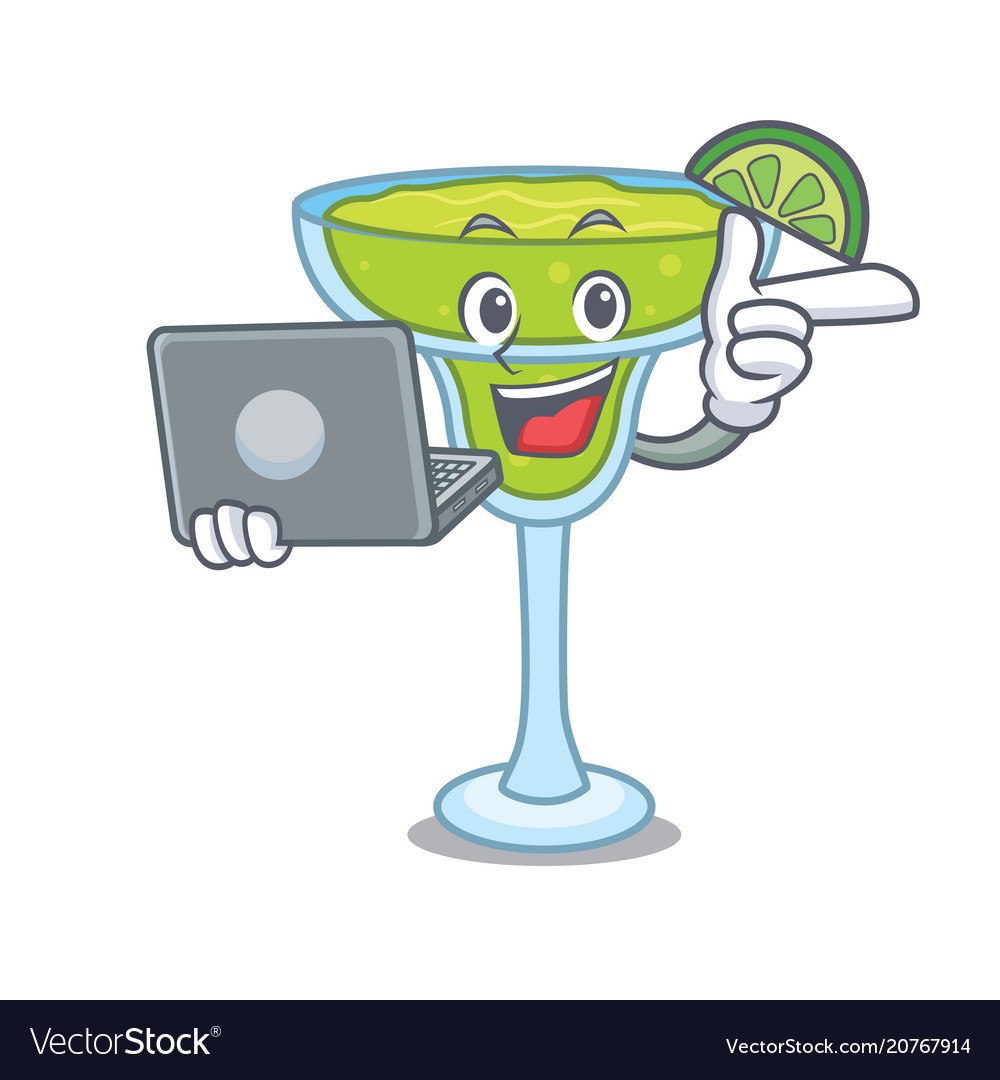 With laptop margarita character cartoon style