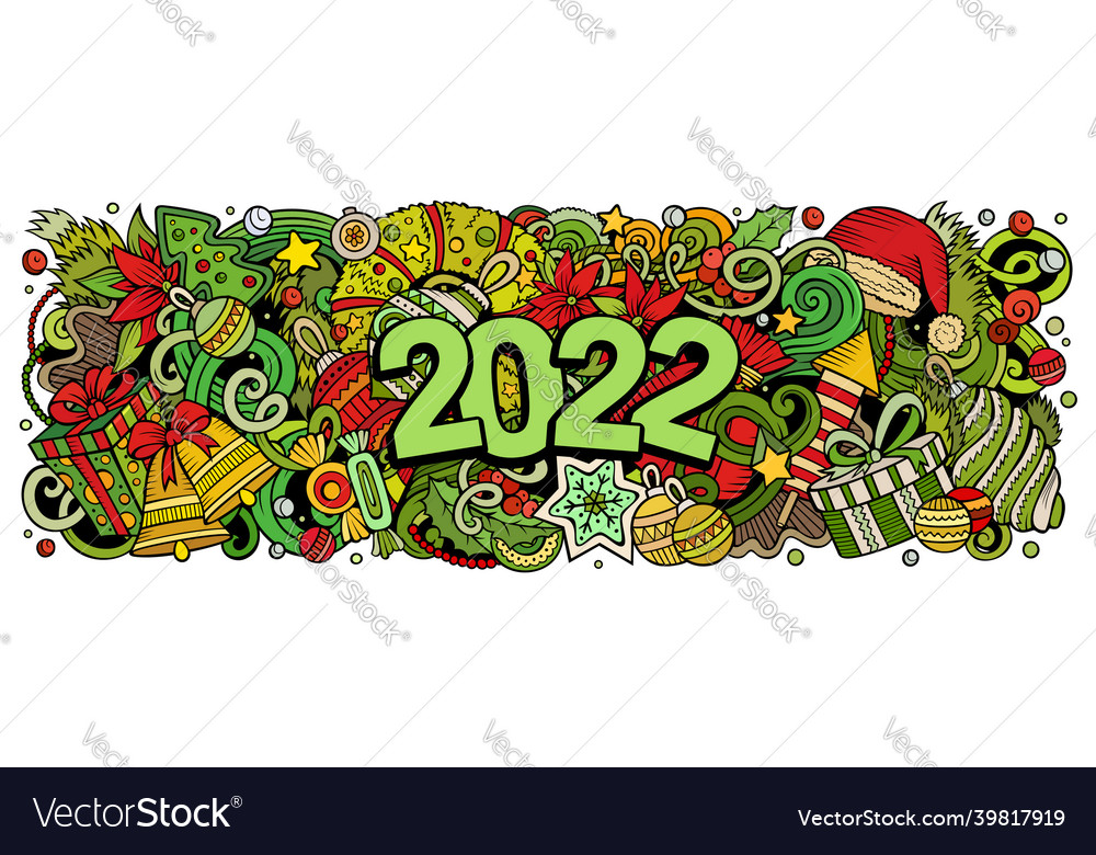 2022 Doodles Horizontal New Year Objects Vector Image