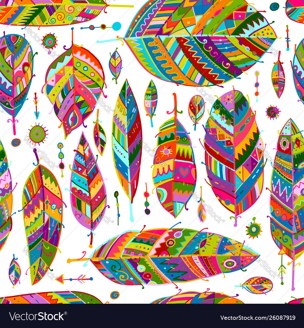 Art feathers collection seamless pattern for your vector image Art feathers collection seamless pattern for your
