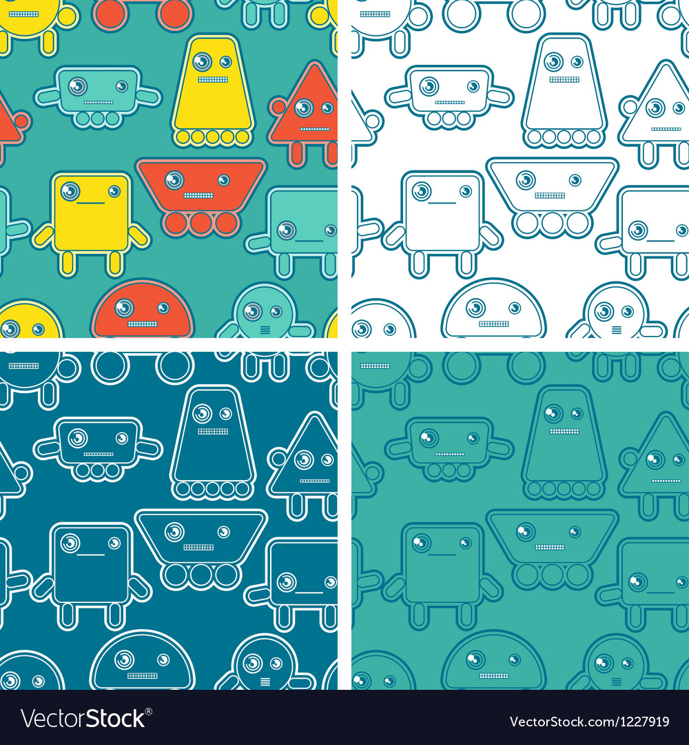Cartoon robots seamless patterns