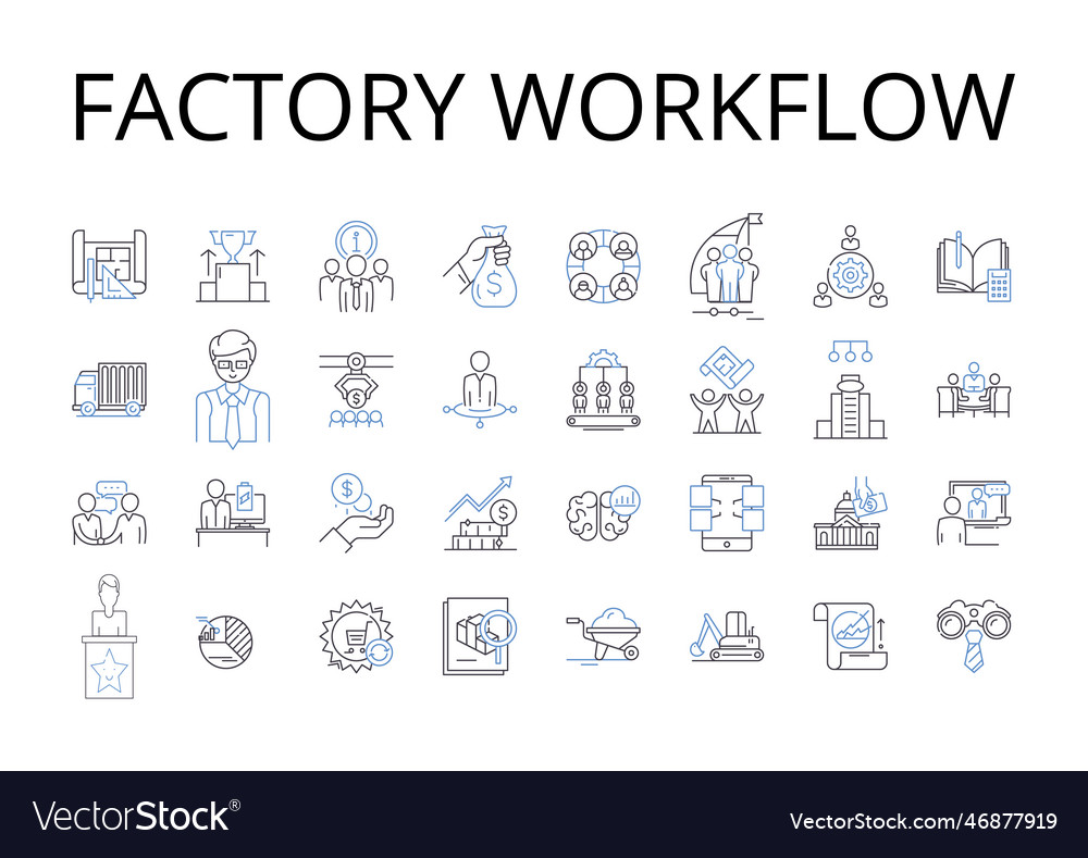 Factory workflow line icons collection company Vector Image Factory workflow line icons collection company
