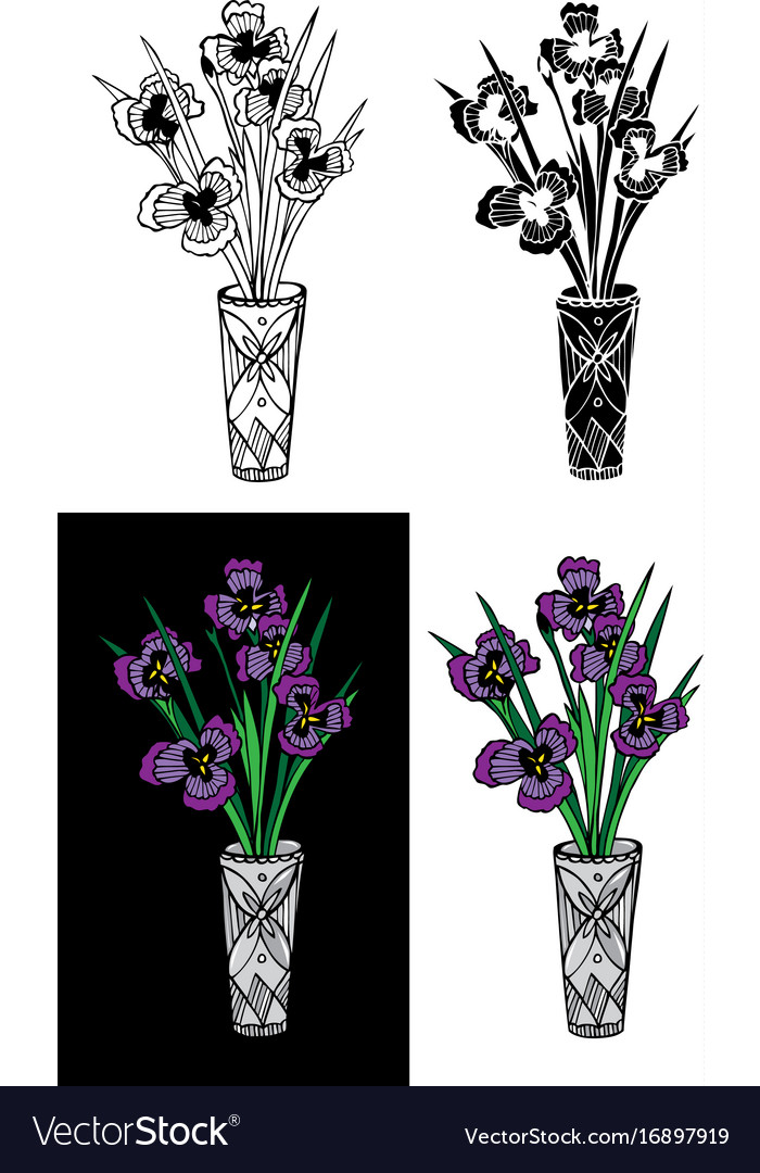 Iris flower in crystal vase