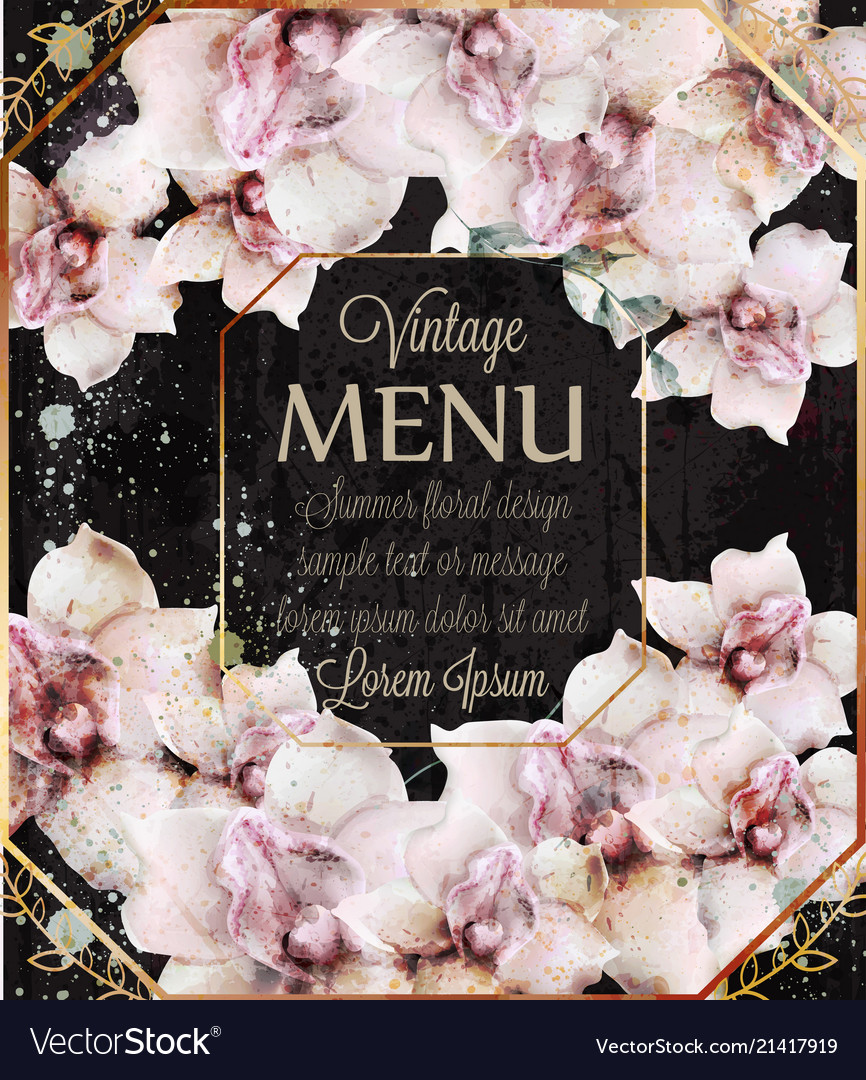 Orchid flowers wedding card watercolor Royalty Free Vector