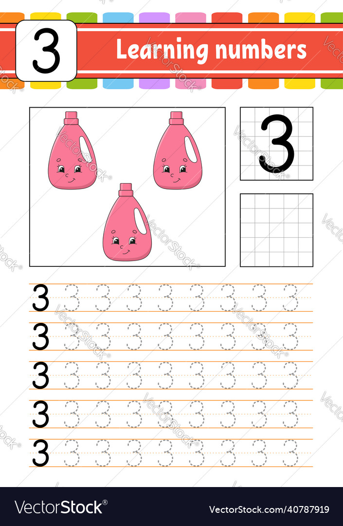 Trace and write numbers handwriting practice Vector Image Trace and write numbers handwriting practice