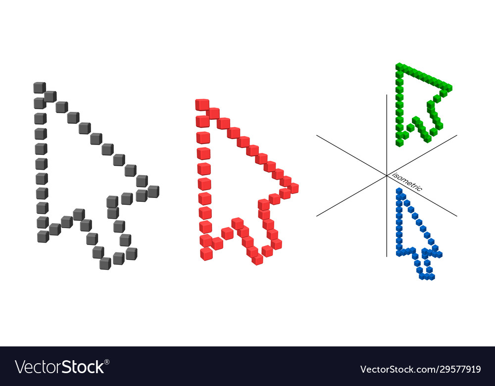 Voxel cursor arrow set isolated on white
