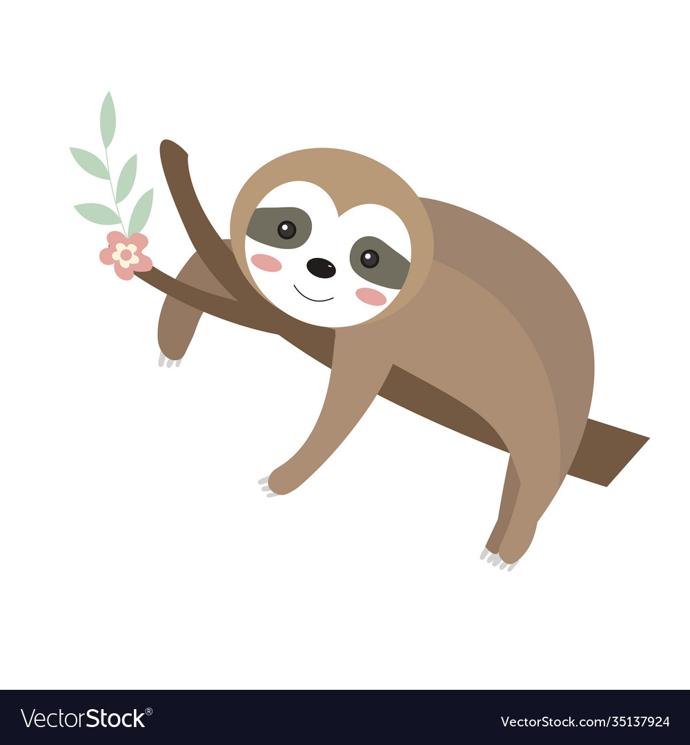 Cute sloth icon flat cartoon style