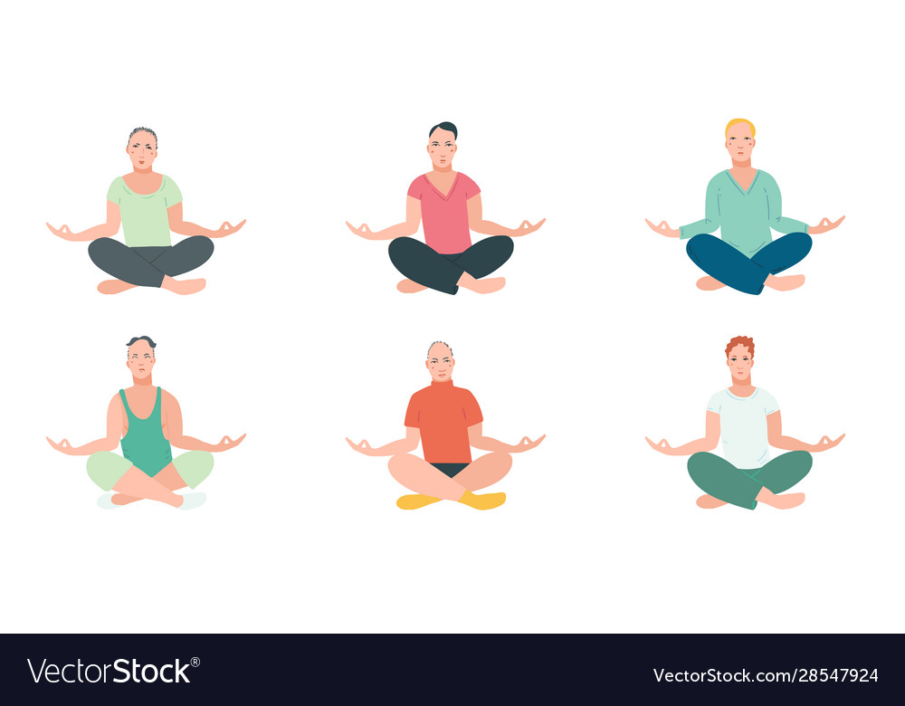 Group men performing yoga exercise Royalty Free Vector Image