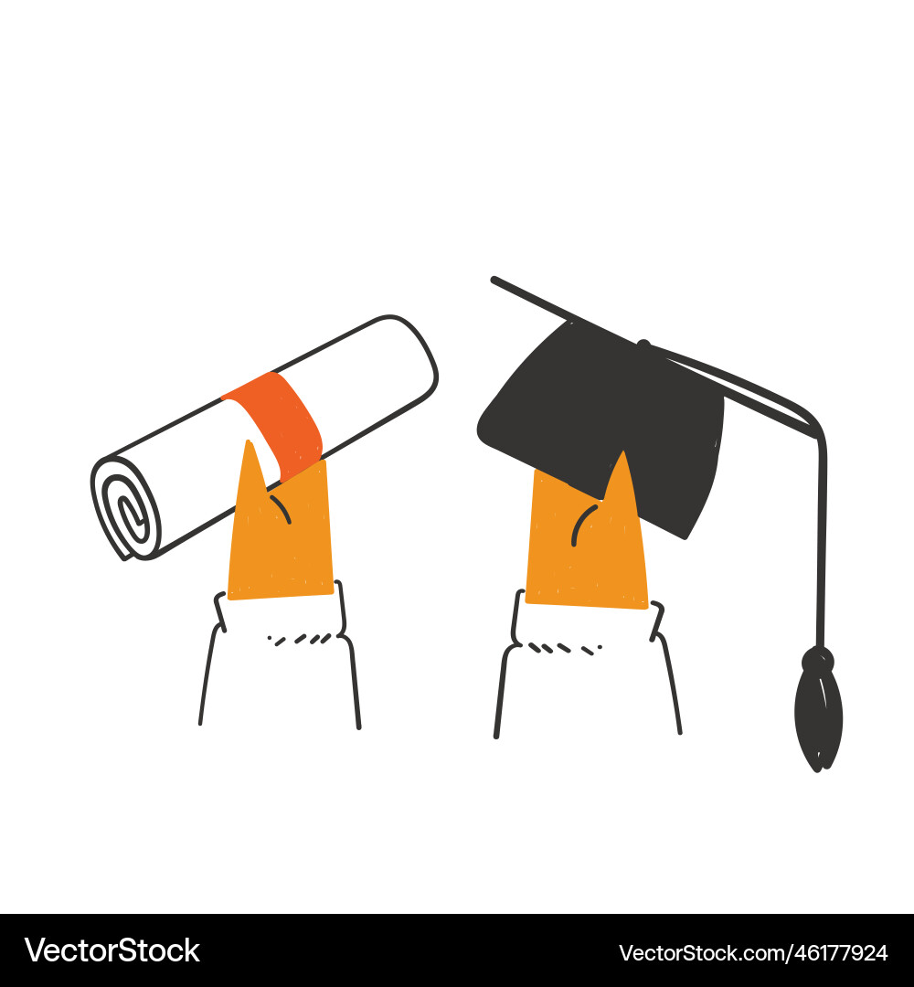 Hand drawn doodle graduation cap and a rolled Vector Image