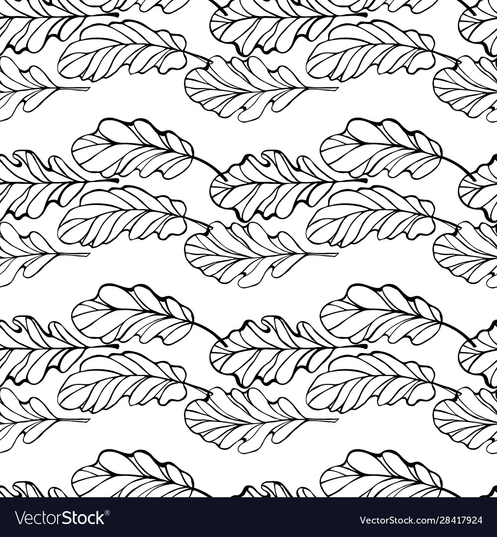 Seamless pattern leaves black outline Royalty Free Vector