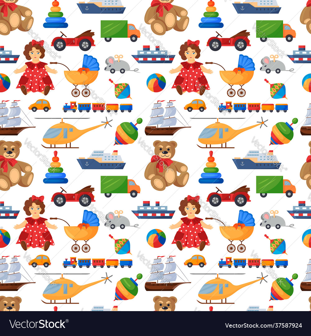 Seamless pattern with a collection toys vector image Seamless pattern with a collection toys