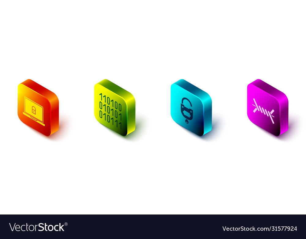 Set isometric laptop and lock binary code