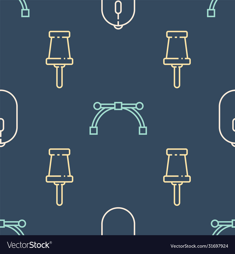 Set line computer mouse push pin and bezier curve vector image Set line computer mouse push pin and bezier curve