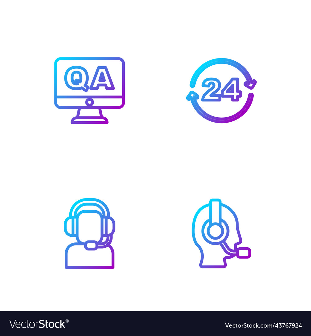 Set line man with a headset question and answer vector image Set line man with a headset question and answer