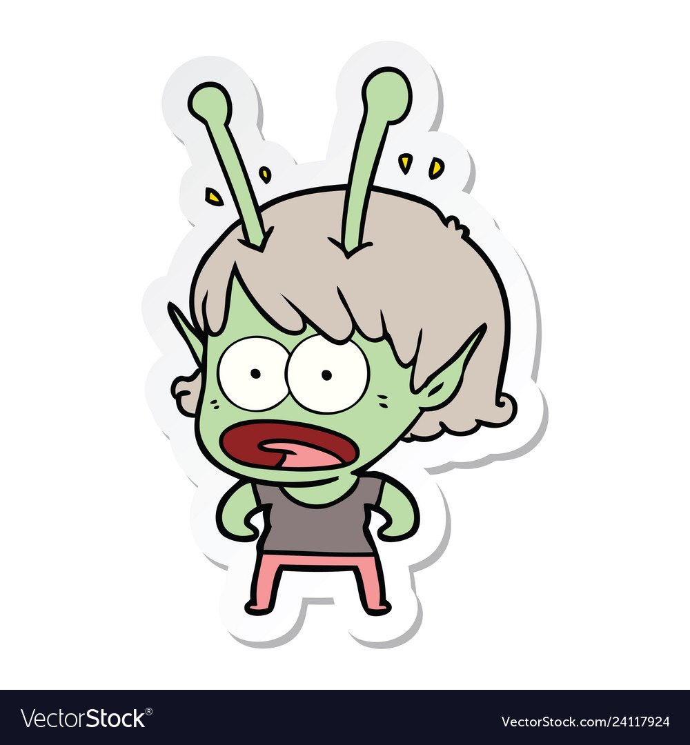 Sticker Of A Cartoon Shocked Alien Girl Royalty Free Vector