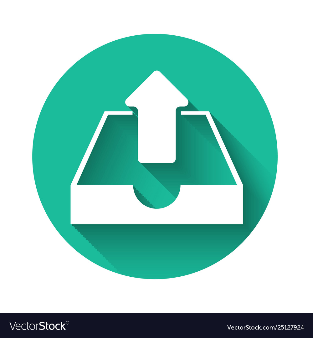 White upload inbox icon isolated with long shadow