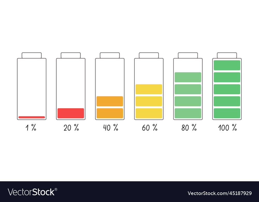 Battery icons set with different level of charge Vector Image Battery icons set with different level of charge