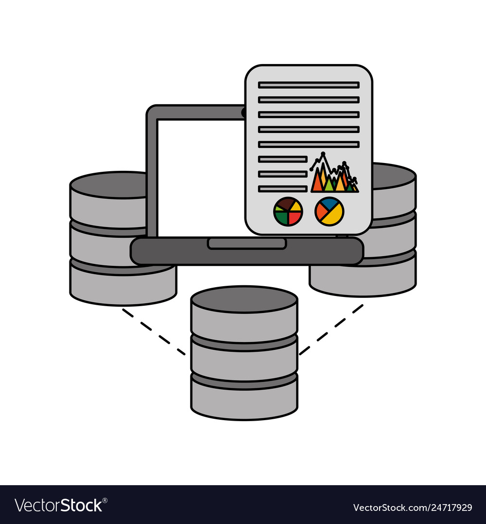 Data center disks with laptop and document