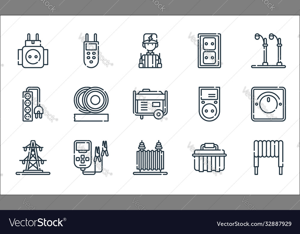 Electrician tools and line icons linear set vector image Electrician tools and line icons linear set