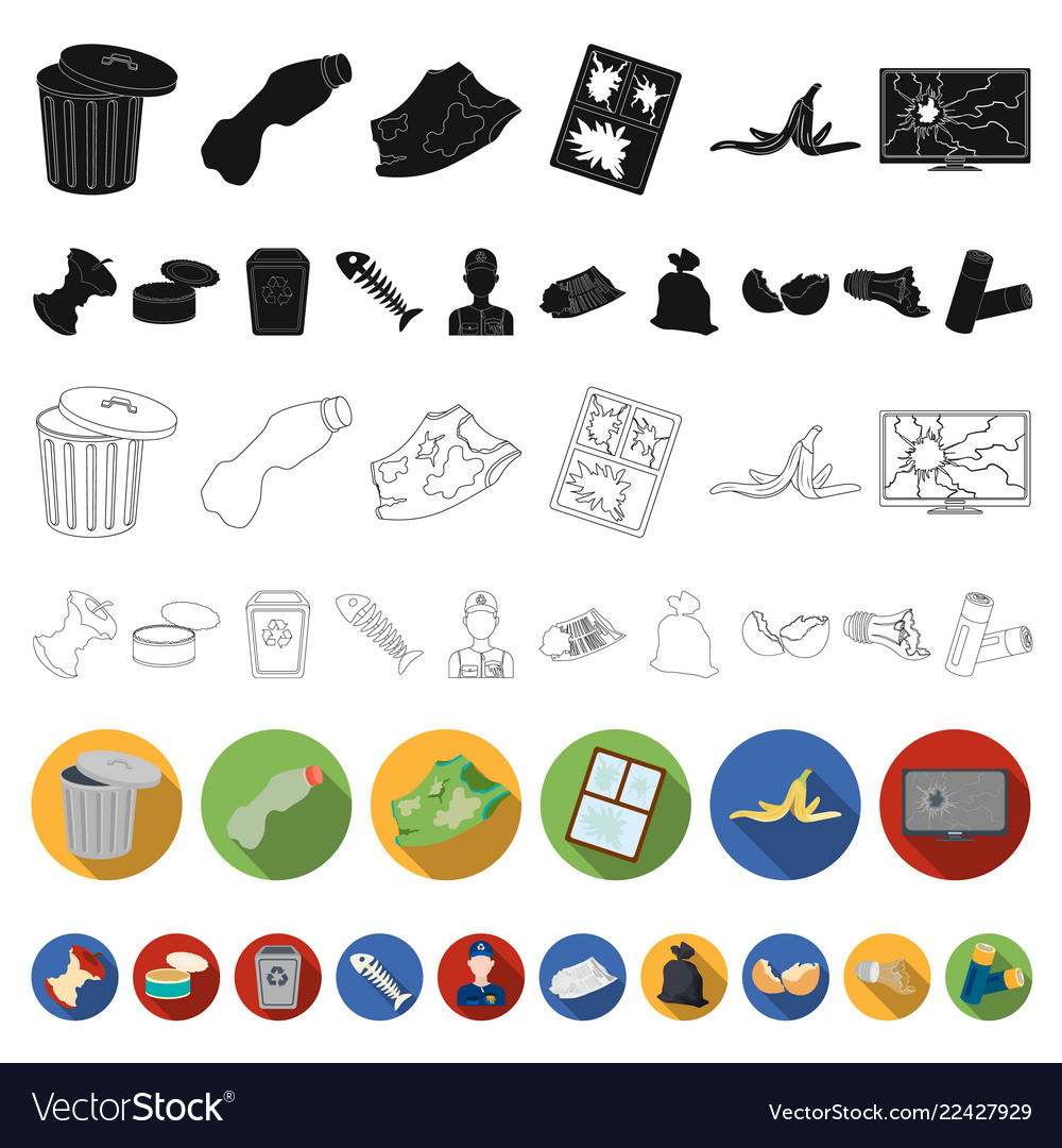 Garbage and waste flat icons in set collection