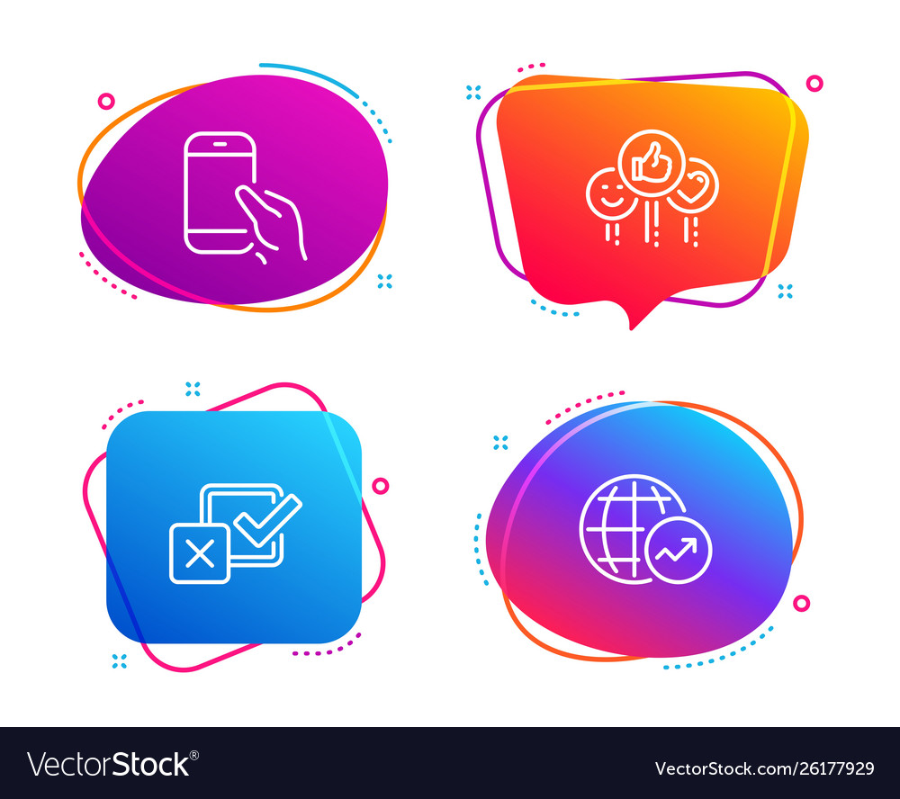 Like checkbox and hold smartphone icons set