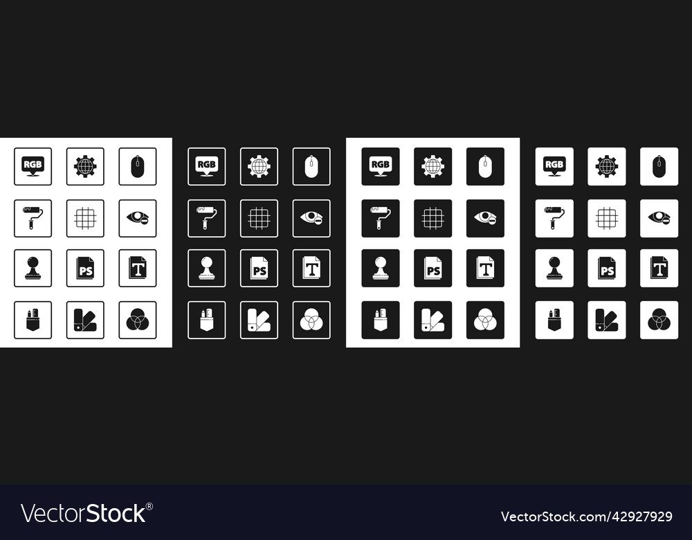 Set computer mouse grid graph paper paint roller vector image Set computer mouse grid graph paper paint roller