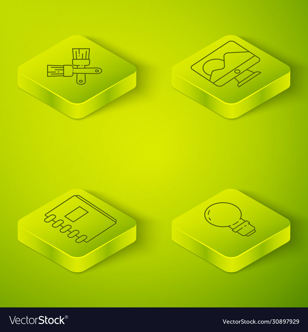 Set isometric computer monitor screen spiral
