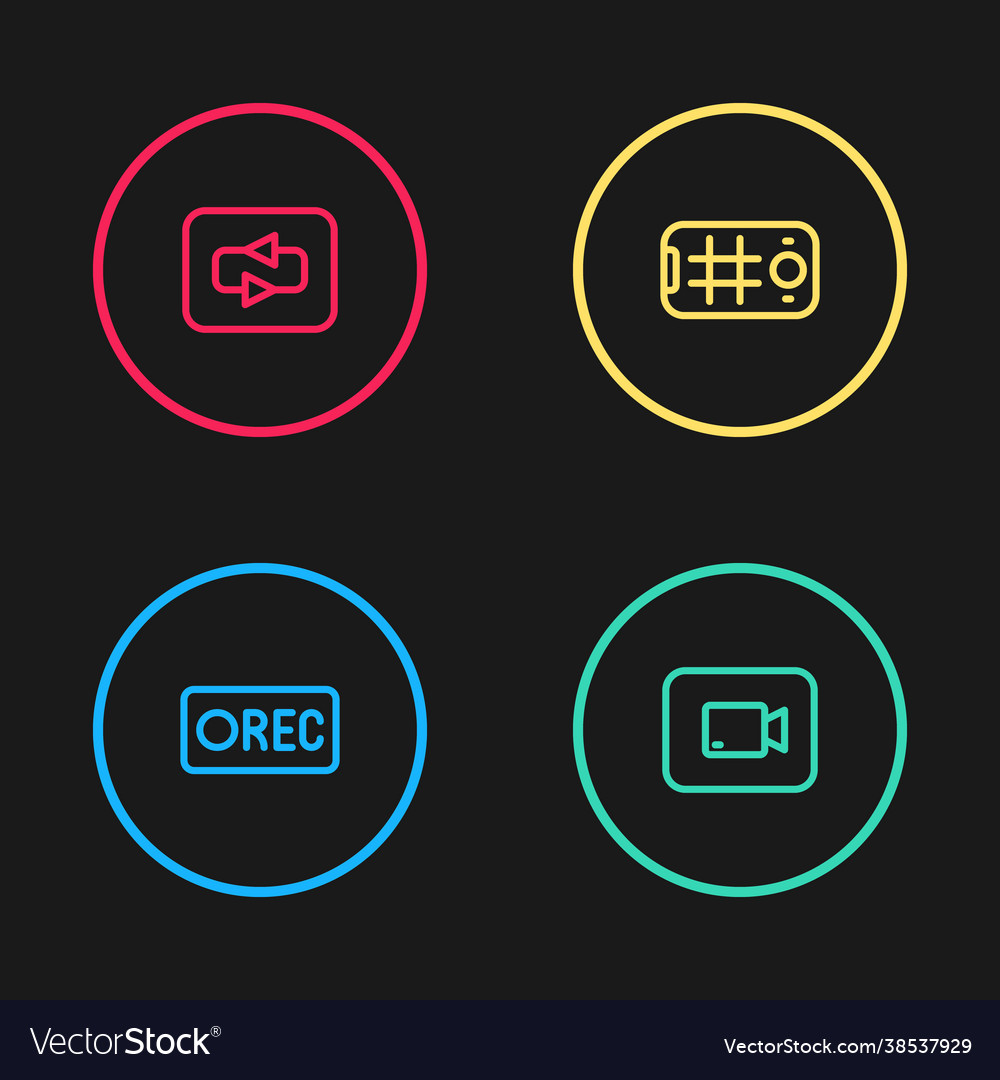Set line record button play video selfie mobile vector image Set line record button play video selfie mobile