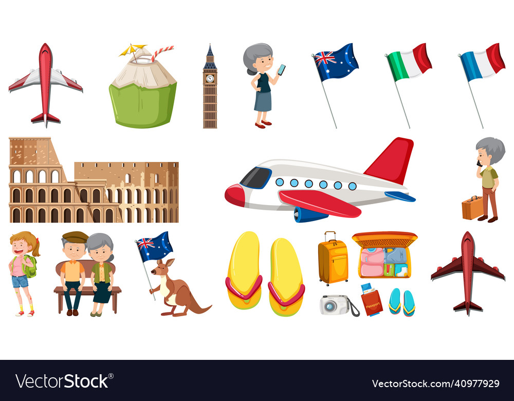 Set of summer vacation objects and elements