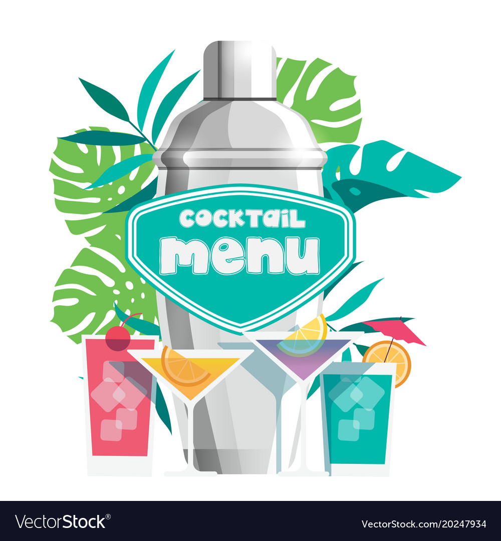 Cocktail menu set of white background vec