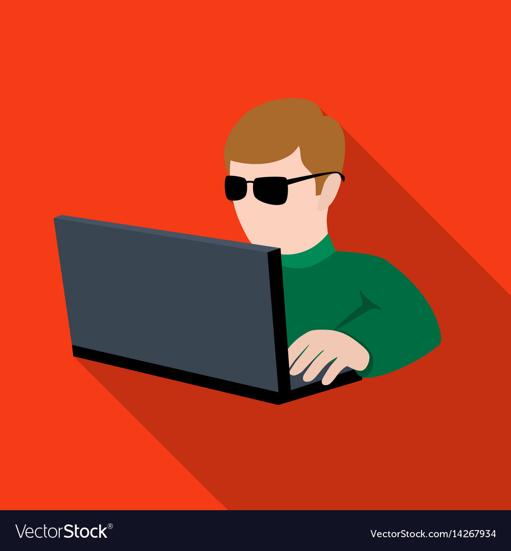 Computer hacker icon in flat style isolated