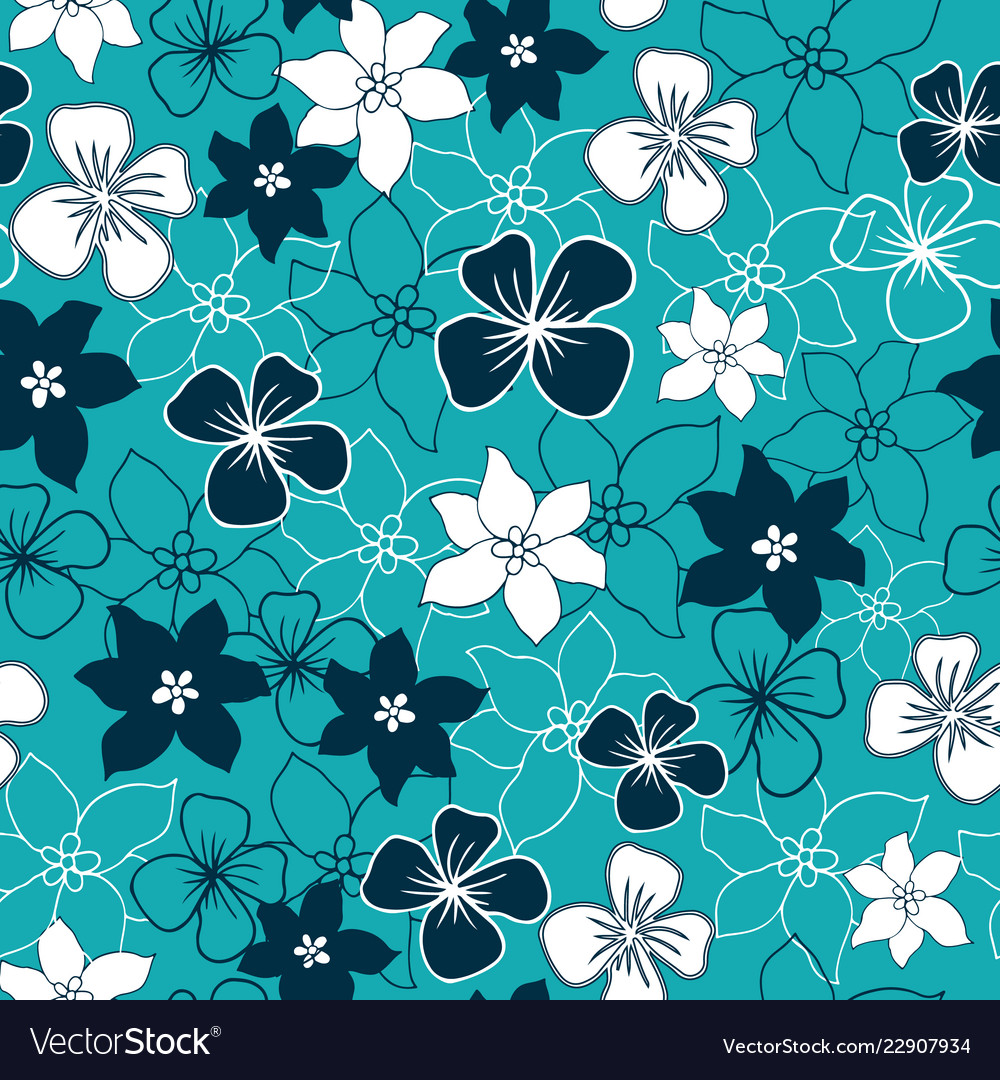 Dark blue and white flower mix seamless pattern Vector Image