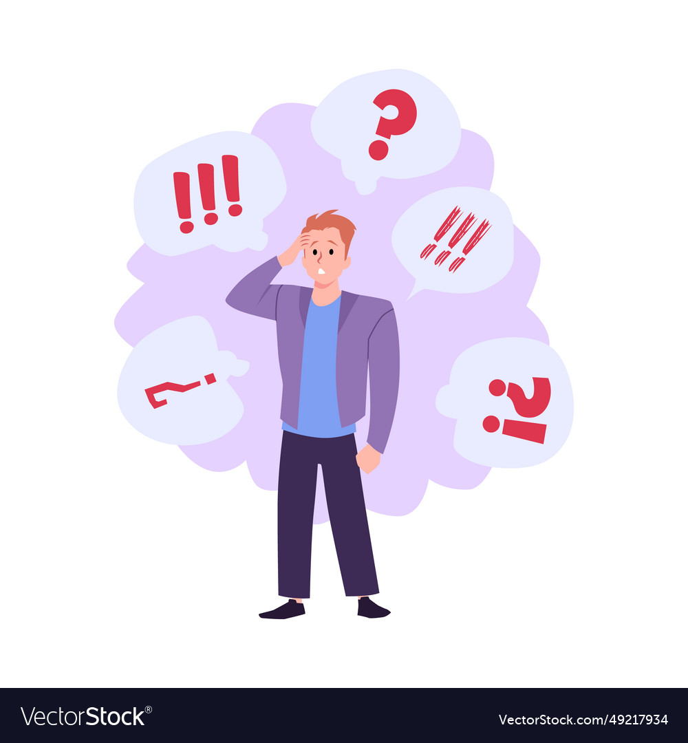 Man with adhd having mess in thoughts flat vector image Man with adhd having mess in thoughts flat
