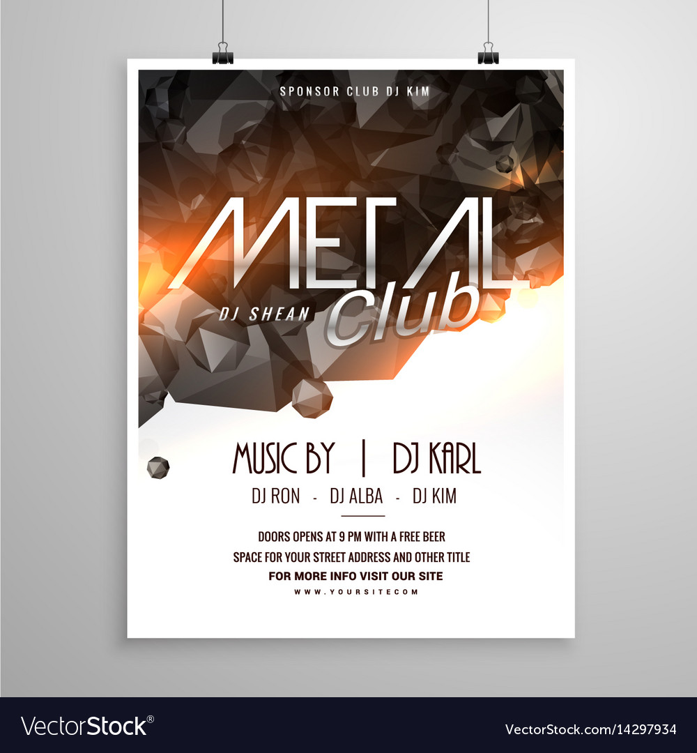 Metal club music party flyer poster Royalty Free Vector