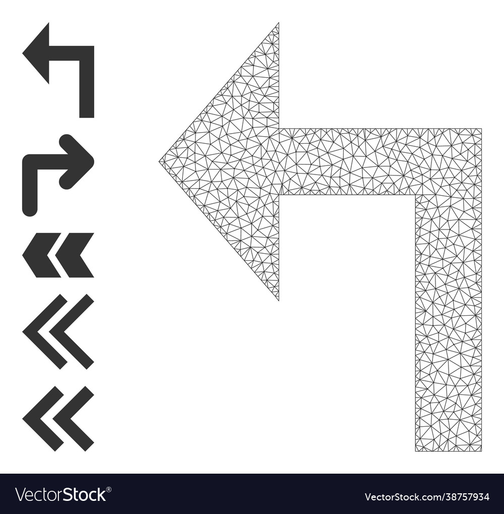 Polygonal net turn left icon with simple glyphs vector image Polygonal net turn left icon with simple glyphs