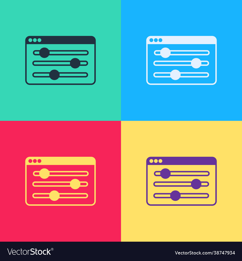 Pop art browser setting icon isolated on color vector image Pop art browser setting icon isolated on color