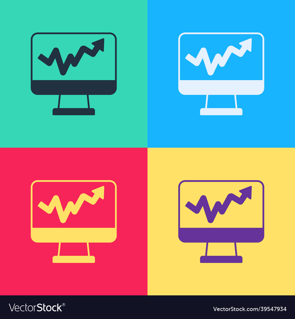Pop art computer monitor with graph chart icon vector image Pop art computer monitor with graph chart icon