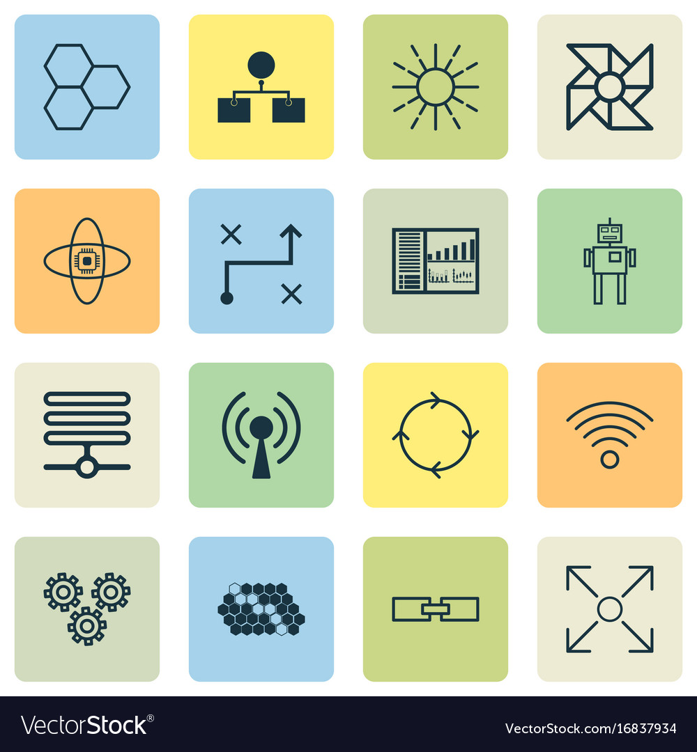 Robotics icons set collection of information