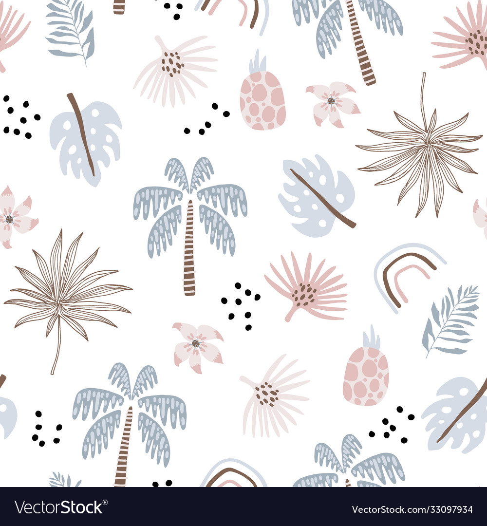 Seamless pattern with hand drawn palm trees Vector Image